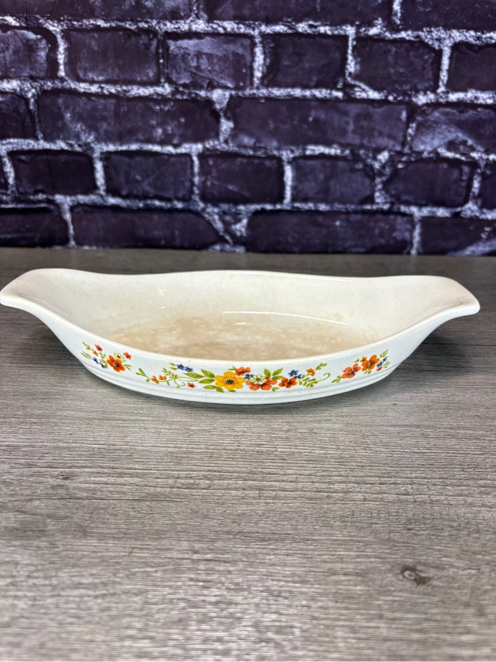 Vintage 1980 Sweet Flowers Stoneware Serving Dish